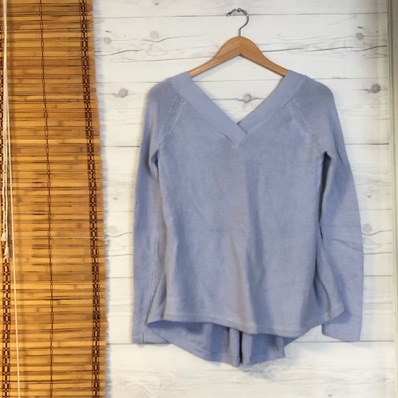 Anthropologie Knitted Knotted V Neck Sweater Light Blue Small - Picture 1 of 6